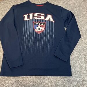 USA Soccer Shirt Boys Extra Large Navy Blue Long‎ Sleeve Graphic Crewneck